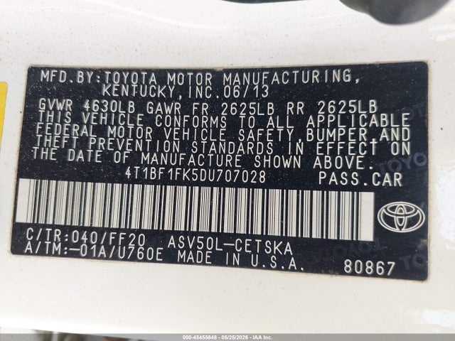Продаж на аукціоні авто 2013 Toyota Camry Se, vin: 4T1BF1FK5DU707028, номер лоту: 45455648