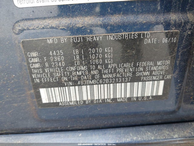 Aukcja sprzedaży 2011 Subaru Legacy 2.5i Premium, vin: 4S3BMBC62B3213137, numer aukcji: 45455650