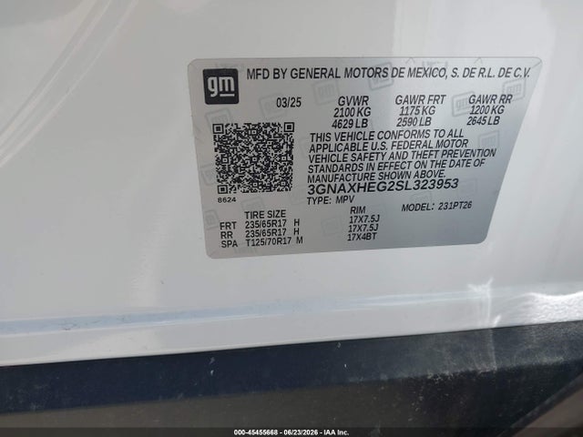 Aukcja sprzedaży 2025 Chevrolet Equinox Fwd Lt, vin: 3GNAXHEG2SL323953, numer aukcji: 45455668