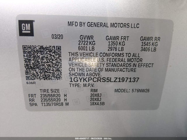 1GYKPCRS5LZ197137 Cadillac Xt6 Fwd Premium Luxury