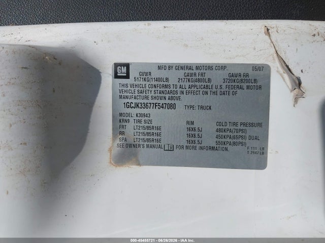 Aukcja sprzedaży 2007 Chevrolet Silverado 3500 Ltz, vin: 1GCJK33677F547080, numer aukcji: 45455721