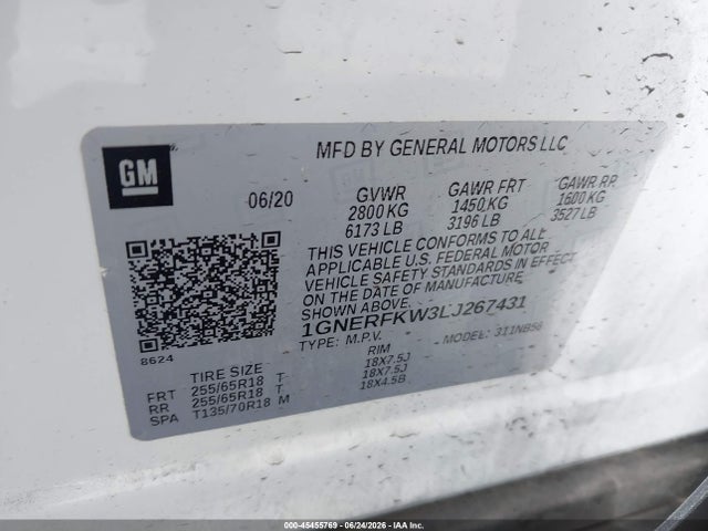 1GNERFKW3LJ267431 Chevrolet Traverse Fwd Ls