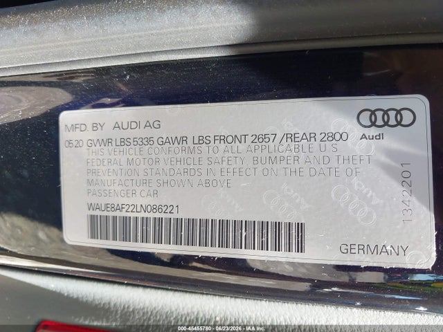 Aukcja sprzedaży 2020 Audi A6 Premium Plus 45 Tfsi Quattro S Tronic, vin: WAUE8AF22LN086221, numer aukcji: 45455780