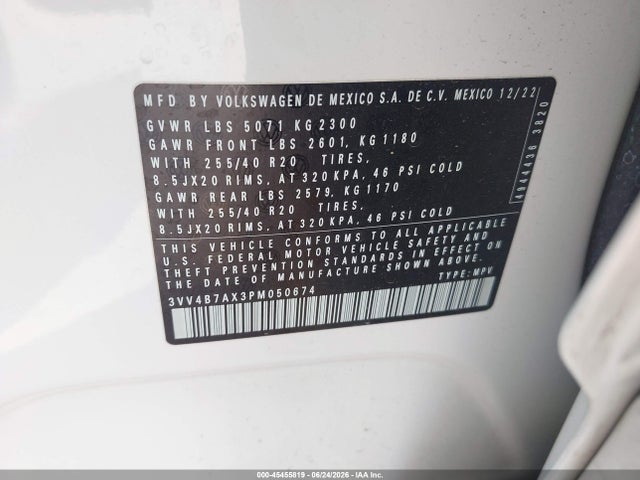 2023 Volkswagen Tiguan 2.0t Sel R-line მანქანა იყიდება აუქციონზე, vin: 3VV4B7AX3PM050674, აუქციონის ნომერი: 45455819