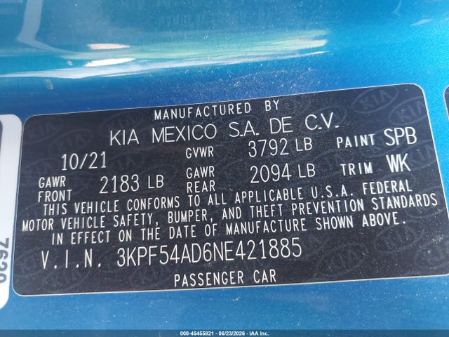 KIA Forte Gt-line 2022 3KPF54AD6NE421885 Image 9