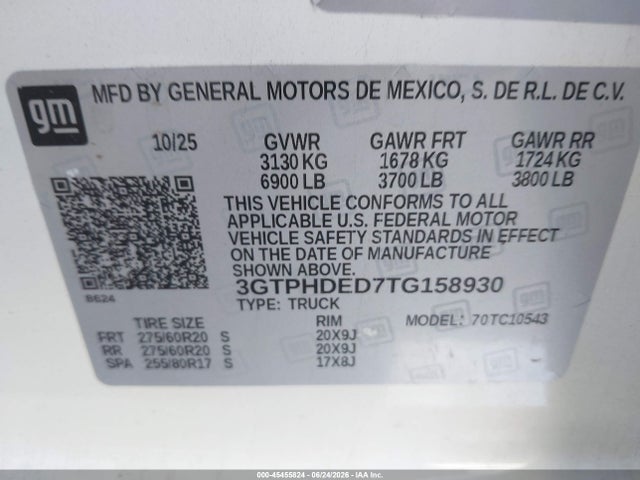 Продажа на аукционе авто 2026 Gmc Sierra 1500 , Short Bed, Slt, Rwd, vin: 3GTPHDED7TG158930, номер лота: 45455824