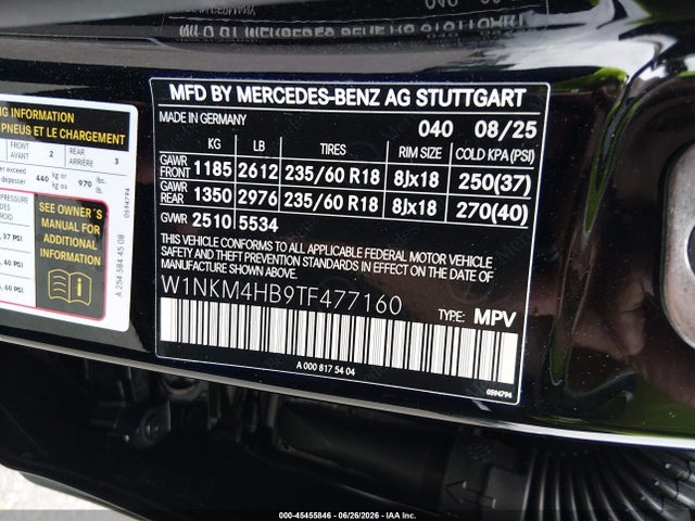 45455846 :رقم المزاد ، W1NKM4HB9TF477160 vin ، 2026 Mercedes-benz Glc 300 4matic Suv مزاد بيع