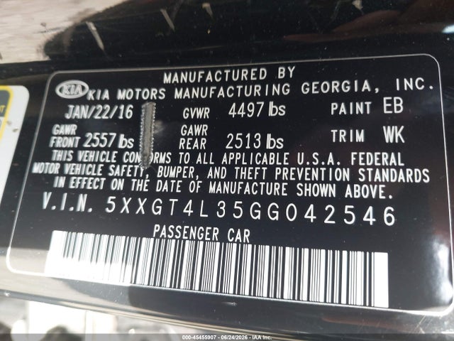 KIA Optima Lx 2016 5XXGT4L35GG042546 Image 9