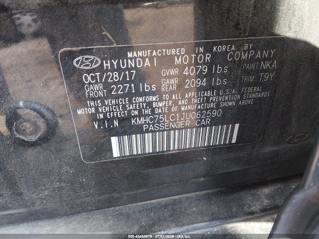 Aukcja sprzedaży 2018 Hyundai Ioniq Hybrid Sel, vin: KMHC75LC1JU062590, numer aukcji: 45455919