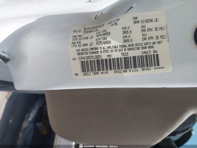 Aukcja sprzedaży 2007 Dodge Ram 1500 Slt, vin: 1D7HA18257S139251, numer aukcji: 45455945