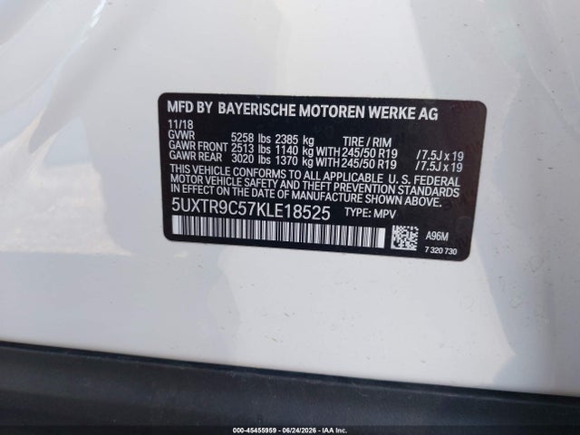 BMW X3 Xdrive30i 2019 5UXTR9C57KLE18525 Image 9