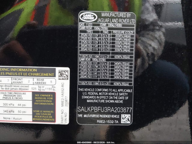 SALKPBFU3RA203877 Land Rover Range Rover P400 Se