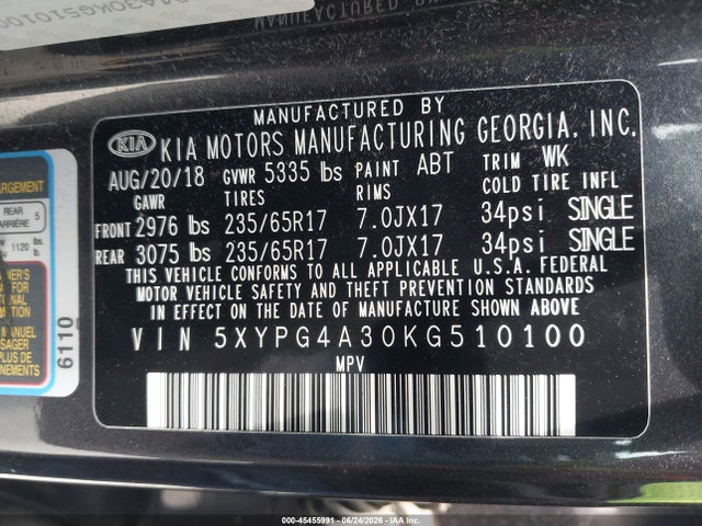 KIA Sorento 2.4l Lx 2019 5XYPG4A30KG510100 Image 9