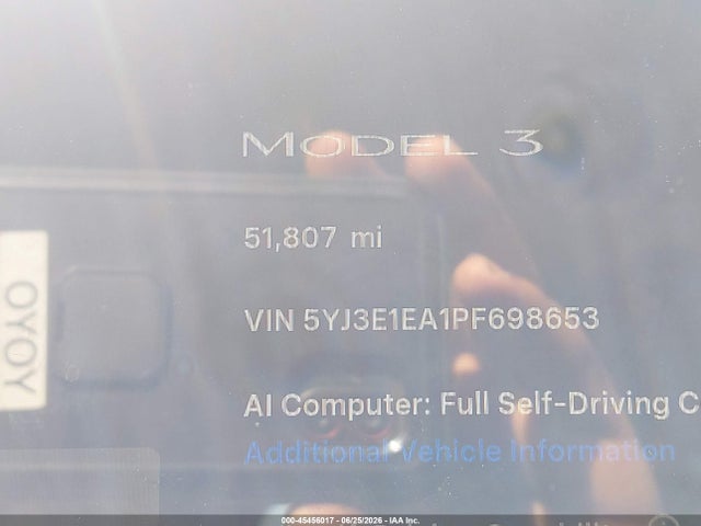 5YJ3E1EA1PF698653 Tesla Model 3 Rear-wheel Drive