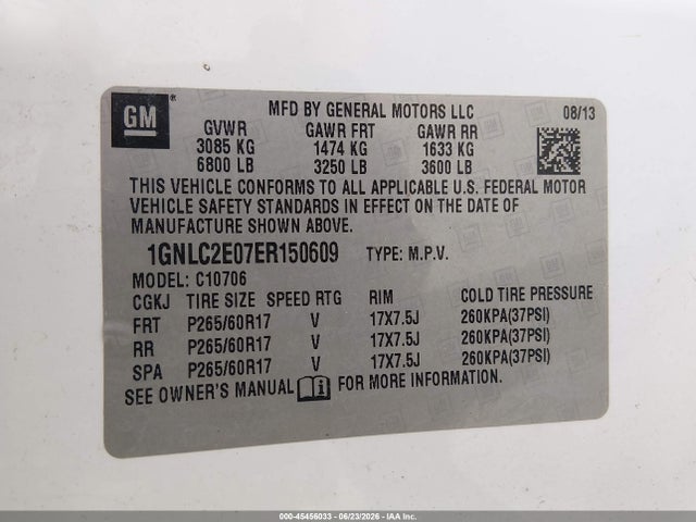 Aukcja sprzedaży 2014 Chevrolet Tahoe Commercial, vin: 1GNLC2E07ER150609, numer aukcji: 45456033