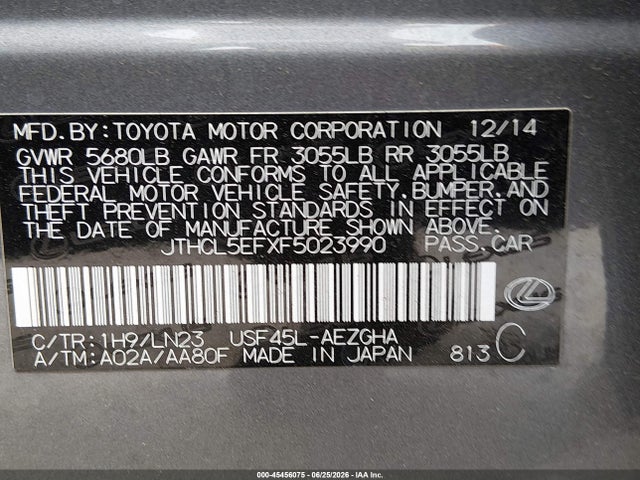 Aukcja sprzedaży 2015 Lexus Ls 460, vin: JTHCL5EFXF5023990, numer aukcji: 45456075