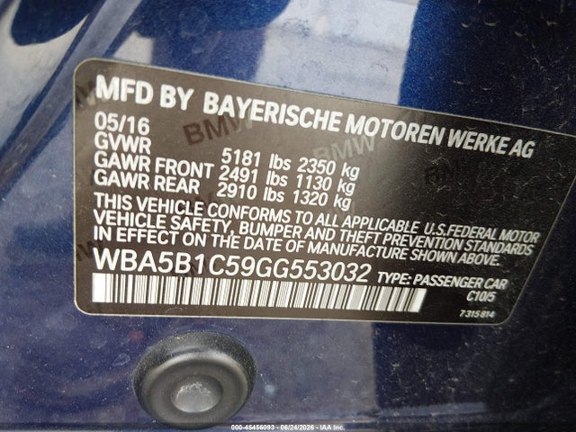 BMW 535i 2016 WBA5B1C59GG553032 Image 9