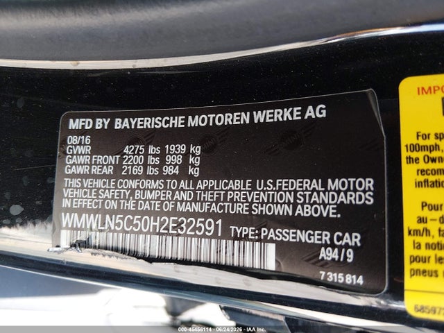 45456114 :رقم المزاد ، WMWLN5C50H2E32591 vin ، 2017 Mini Clubman Cooper مزاد بيع