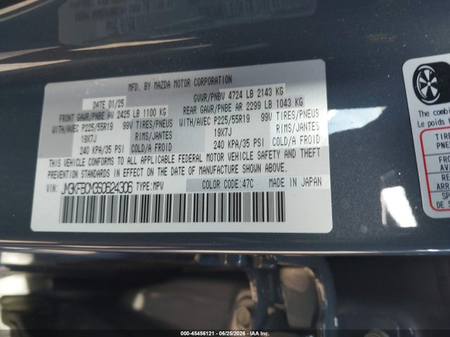2025 Mazda Cx-5 2.5 S Carbon Edition მანქანა იყიდება აუქციონზე, vin: JM3KFBCM3S0624306, აუქციონის ნომერი: 45456121