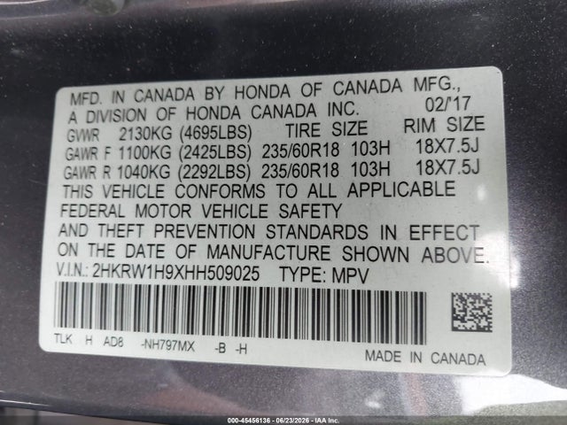 2HKRW1H9XHH509025 Honda Cr-v Touring
