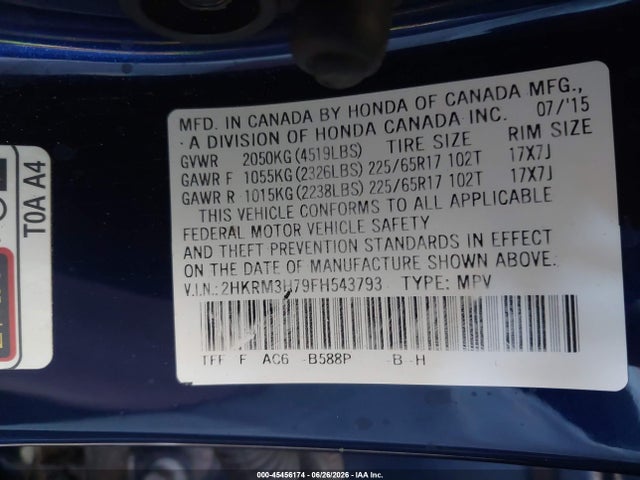 Honda Cr-v Ex-l 2015 2HKRM3H79FH543793 Image 9