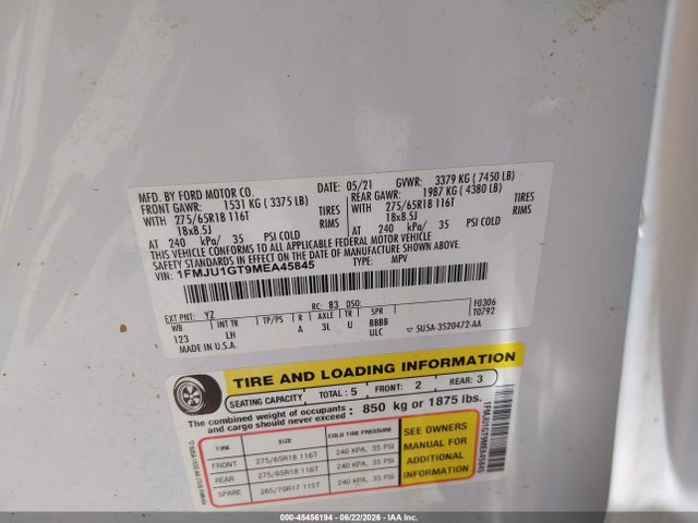 1FMJU1GT9MEA45845 Ford Expedition Xl