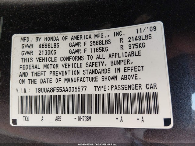 2010 Acura Tl 3.5 მანქანა იყიდება აუქციონზე, vin: 19UUA8F55AA005577, აუქციონის ნომერი: 45456203