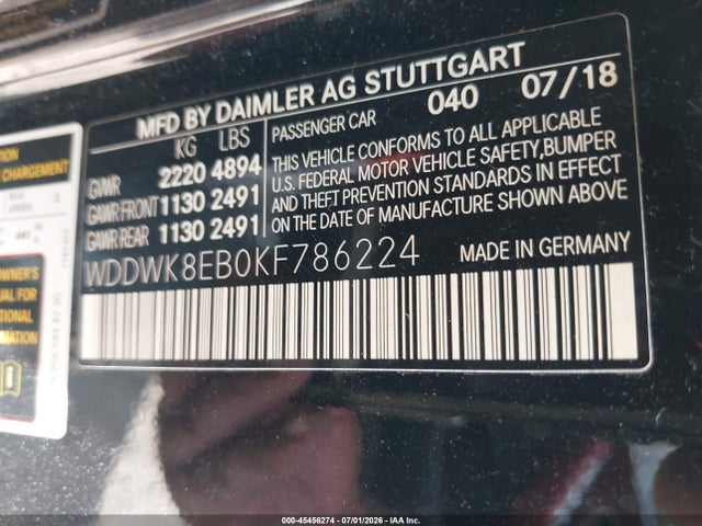 45456274 :رقم المزاد ، WDDWK8EB0KF786224 vin ، 2019 Mercedes-benz C 300 4matic مزاد بيع