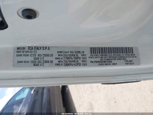 45456285 :رقم المزاد ، ZFBHRFAB2N6Y28411 vin ، 2022 Ram Promaster City Cargo Van مزاد بيع