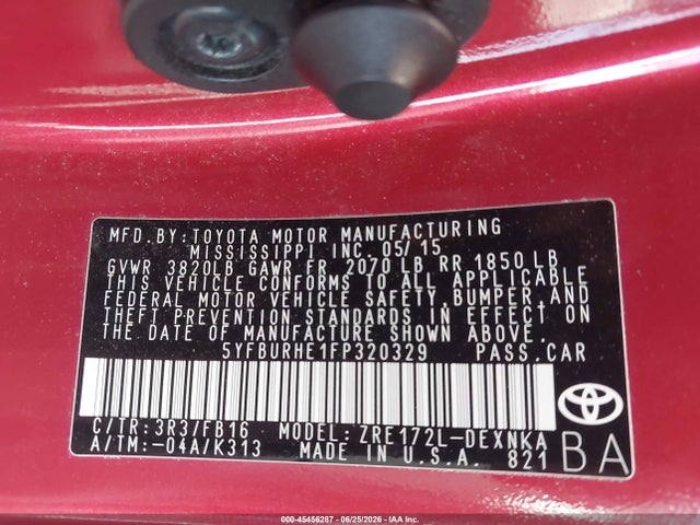 Toyota COROLLA LE 2015 5YFBURHE1FP320329 Image 9