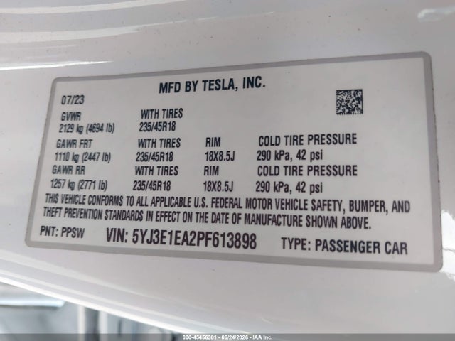 Tesla Model 3 Rear-wheel Drive 2023 5YJ3E1EA2PF613898 Image 9