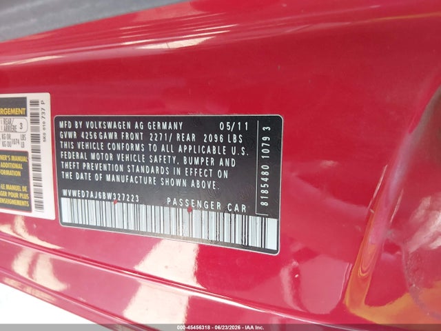 Продажа на аукционе авто 2011 Volkswagen Gti 2-door, vin: WVWED7AJ6BW327223, номер лота: 45456318