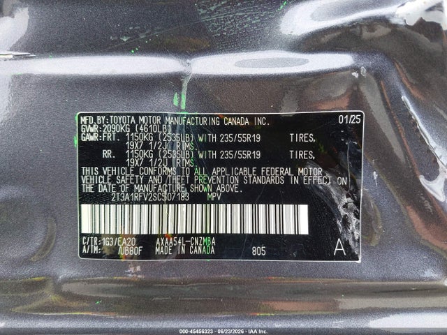 45456323 :رقم المزاد ، 2T3A1RFV2SC507183 vin ، 2025 Toyota Rav4 Xle Premium مزاد بيع
