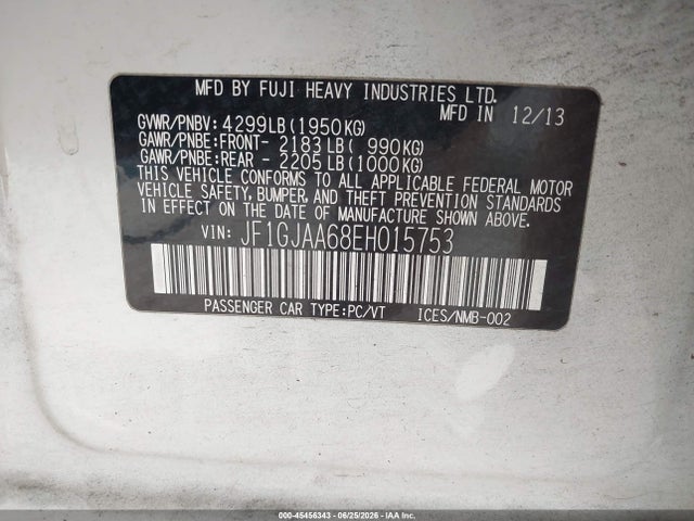 Subaru Impreza 2.0i 2014 JF1GJAA68EH015753 Image 9