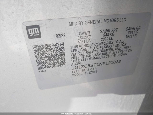 1G1ZC5ST1NF121023 Chevrolet Malibu Fwd 1fl