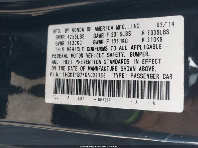 Honda ACCORD EX 2014 1HGCT1B74EA008156 Image 9
