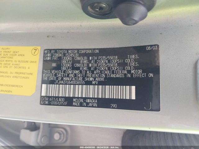 Продажа на аукционе авто 2004 Lexus Rx 330, vin: JTJHA31U640036555, номер лота: 45456358