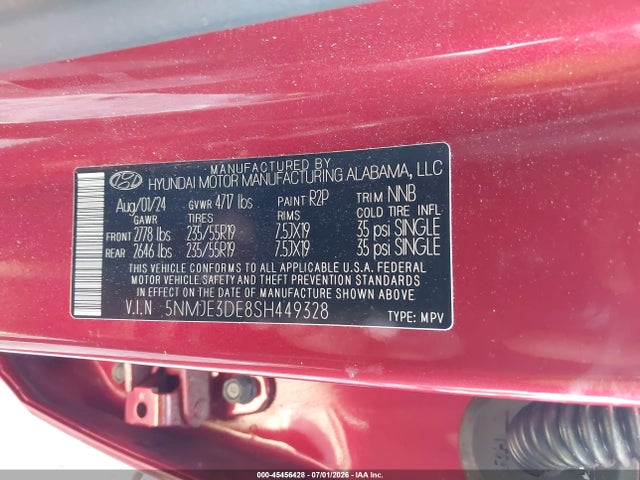 Aukcja sprzedaży 2025 Hyundai Tucson Limited, vin: 5NMJE3DE8SH449328, numer aukcji: 45456428