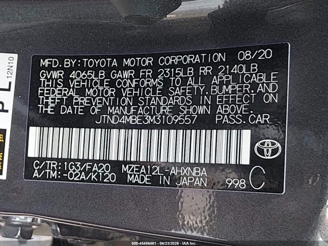 JTND4MBE3M3109557 Toyota COROLLA SE