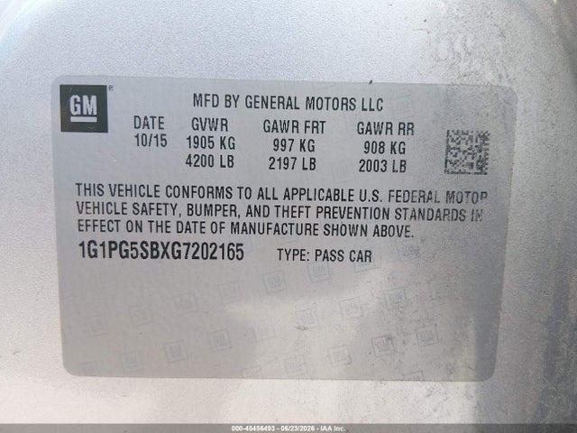 Продаж на аукціоні авто 2016 Chevrolet Cruze Limited Ltz Auto, vin: 1G1PG5SBXG7202165, номер лоту: 45456493