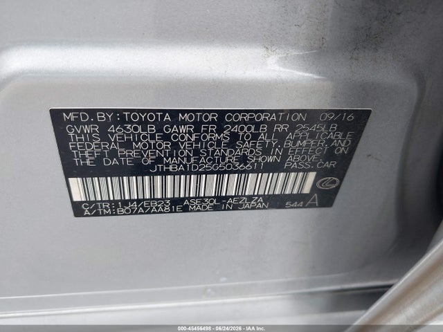 Aukcja sprzedaży 2016 Lexus Is 200t, vin: JTHBA1D25G5036611, numer aukcji: 45456498