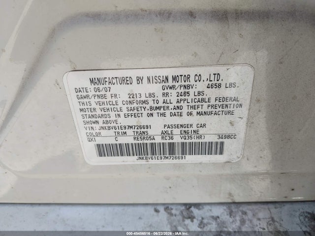 Auction sale of the 2007 Infiniti G35 Journey, vin: JNKBV61E97M726691, lot number: 45456516
