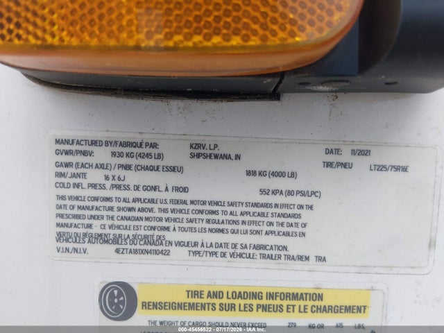 Продаж на аукціоні авто 2022 Kz Escape, vin: 4EZTA181XN4110422, номер лоту: 45456522