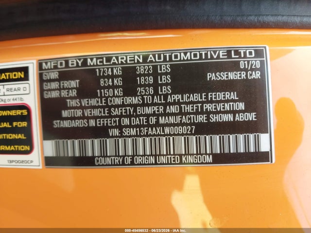 SBM13FAAXLW009027 Mclaren 570S
