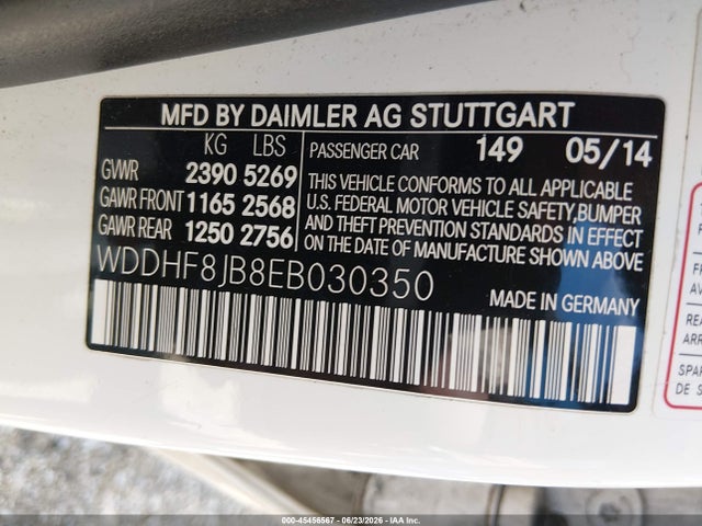 45456567 :رقم المزاد ، WDDHF8JB8EB030350 vin ، 2014 Mercedes-benz E 350 4matic مزاد بيع