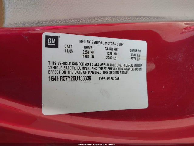 Aukcja sprzedaży 2006 Buick Lucerne Cxl, vin: 1G4HR57Y26U133339, numer aukcji: 45456575