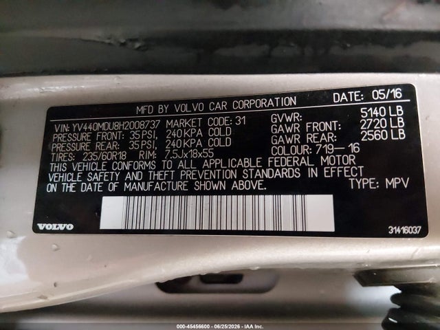 Продаж на аукціоні авто 2017 Volvo Xc60 T5 Inscription, vin: YV440MDU8H2008737, номер лоту: 45456600