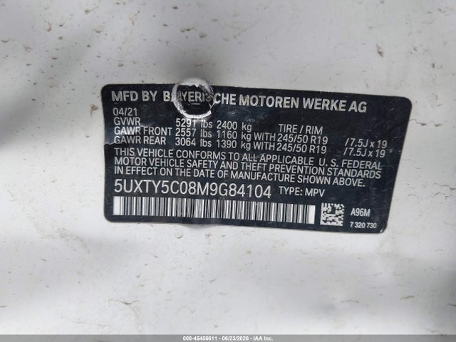 2021 Bmw X3 Xdrive30i მანქანა იყიდება აუქციონზე, vin: 5UXTY5C08M9G84104, აუქციონის ნომერი: 45456611