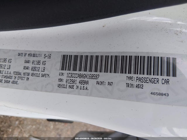 45456618 :رقم المزاد ، 1C3CCCAB0GN168597 vin ، 2016 Chrysler 200 Limited مزاد بيع