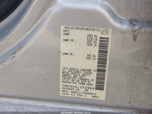 1N4BL4CV4LC243964 Nissan Altima Sr Fwd